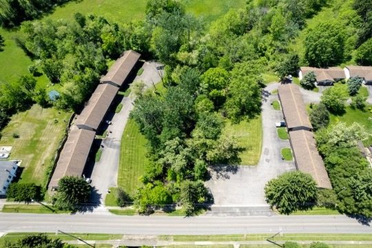 Aerial view of the Creekside buildings
