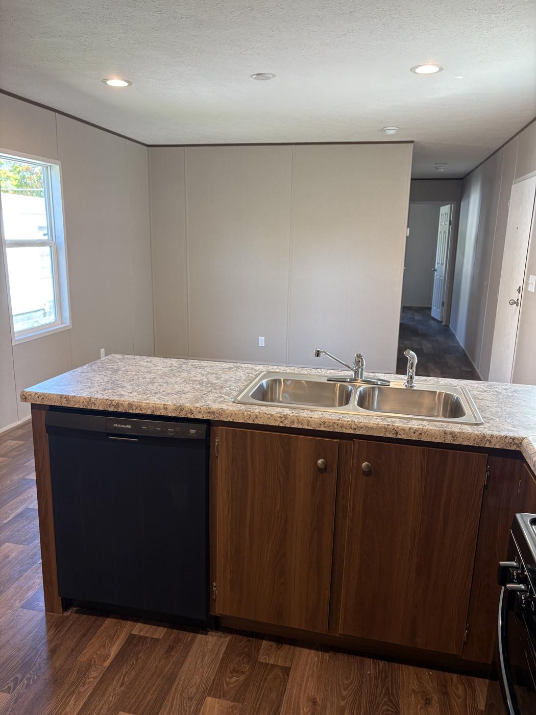 Kitchen island seen from the living area